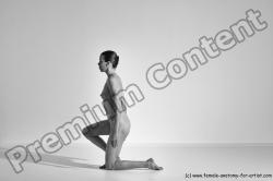 Nude Yoga poses Woman White Moving poses Slim long brown Dynamic poses Pinup